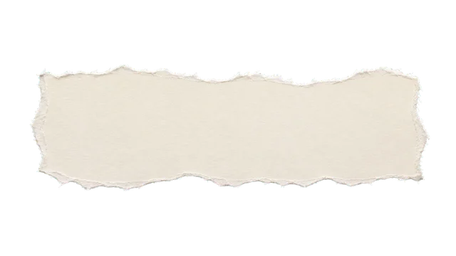 Ivory torn paper PNG showing a horizontal strip with soft feathered fibers along its torn boundary and transparent margins.