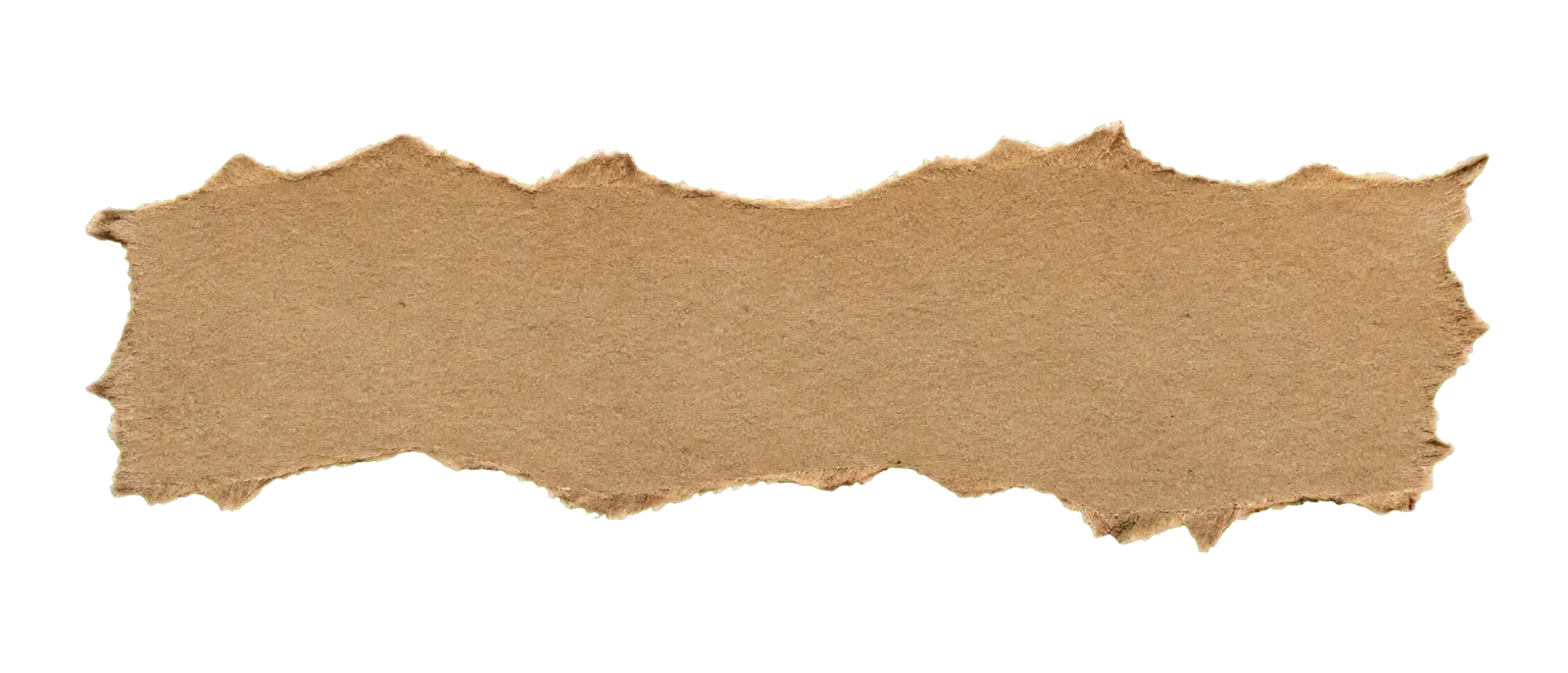 Kraft Torn Paper PNG — Coarse-edged Strip Kraft torn paper PNG showing a horizontal strip with deep asymmetric jagged tears and transparent margins.