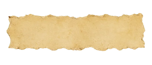 Ochre torn paper PNG showing a horizontal strip with weathered coarse torn fibers and transparent margins.